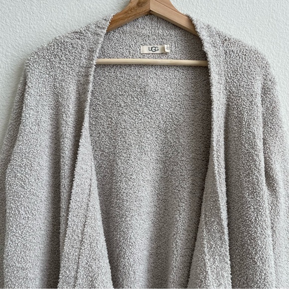 UGG Tan Grey Driftwood Cozy Fluffy Phoebe Open Drape Wrap Cardigan Sweater - Picture 5 of 14